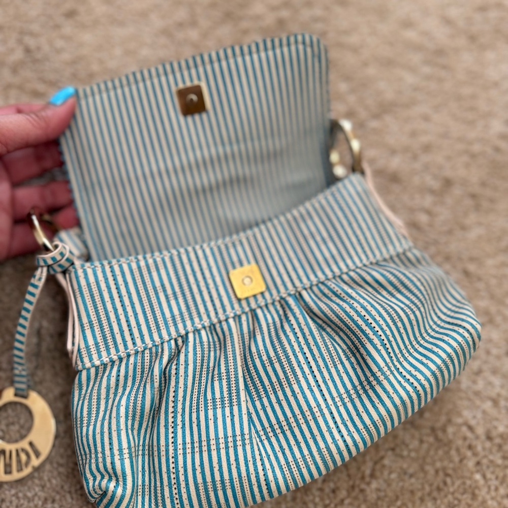 Fendi FF Turquoise Striped Mini Chef Bag - Picture 9 of 13